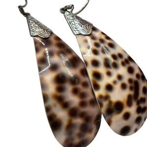 Tiger Cowrie Shell Earrings • 925 Silver Cuff - beach vibe
